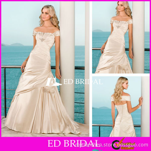 Off the Shoulder Satin Wedding Dresses Champagne Bridal Gowns